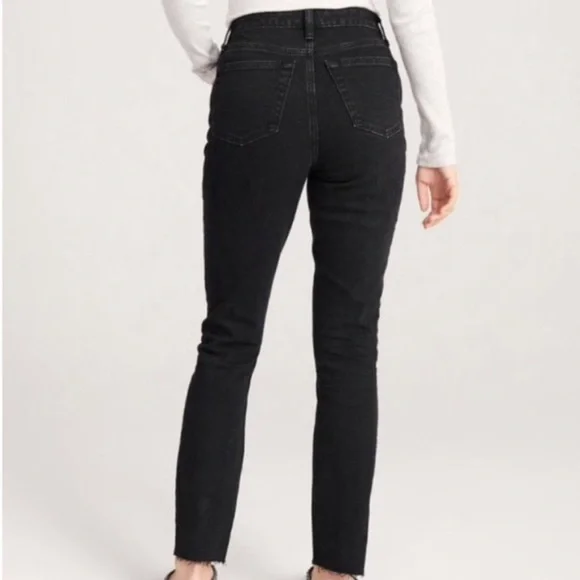 Abercrombie & Fitch Simone High Rise Slim Jeans Raw Hem Ankle Slit Black Size 30 - Picture 3 of 12